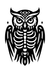 Obraz premium Black Owl Skeleton Vector Logo White Background