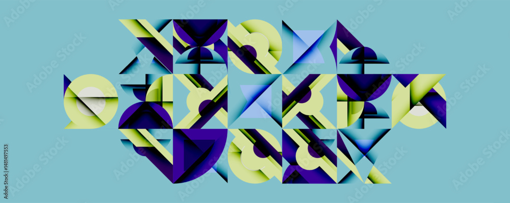 Aufkleber abstract geometric shapes overlap, creating complex visual texture. blue, purple, yellow hues domina