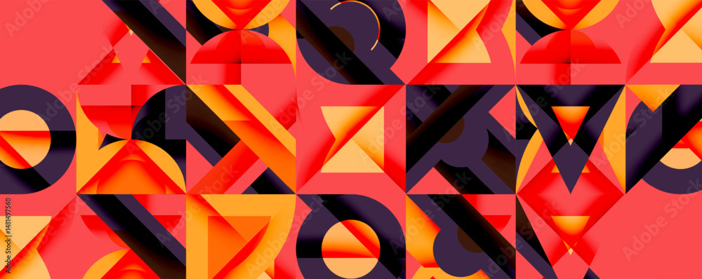 Aufkleber Abstract geometric pattern. Orange, red, purple shapes overlap creating dynamic visual texture. Modern design element.