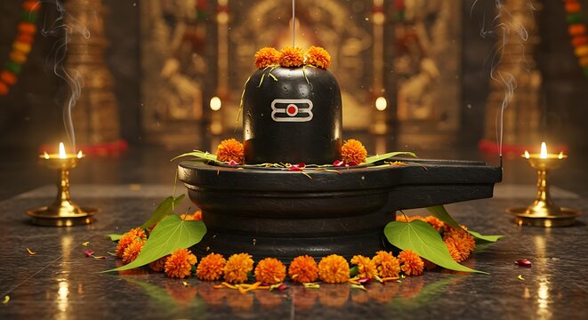 Shiva Lingam with Offerings