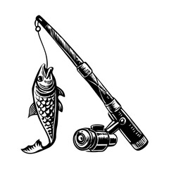 Fishing rod illustration in vintage style