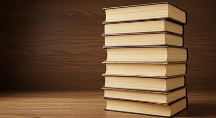 Stack of Old Books on a Wooden Surface with a Dark Background