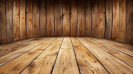 Naklejka premium Rustic Wooden Background Curved Walls and Floor with Warm Brown Tones