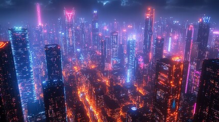 Obraz premium A futuristic neon-drenched city where entire neighborhoods are made of holograms