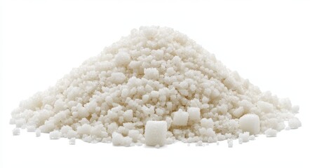 Sugar White Background. Closeup of Sugar Cube Heap, Isolated on White Square. Sweet Sweetener Concept