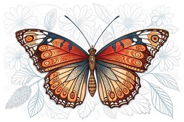 Fototapeta premium Ornate Butterfly with Decorative Floral Background