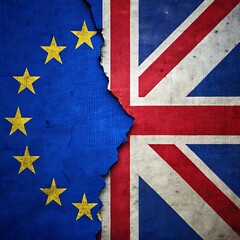 UK vs EU Brexit Flag Fusion with Digital Tear Effect