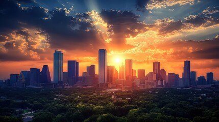 Fototapeta premium Majestic Austin Skyline at Sunset: A Texas Panorama