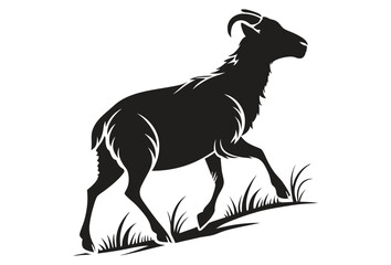 Fototapeta premium Goat vector silhouette icon with grass.