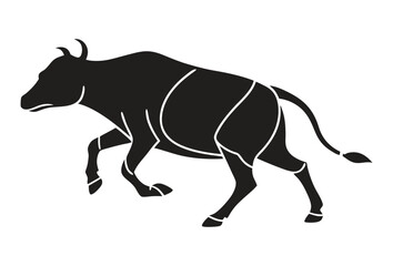 A running cow silhouette isolated on white background.