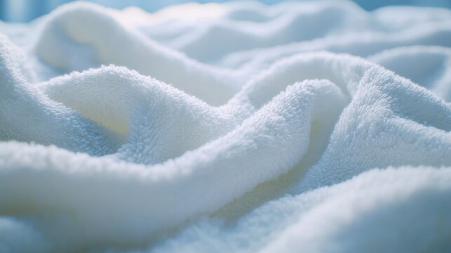 Soft white towel fabric with gentle folds, creating a cozy and inviting texture in natural light.