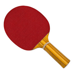 Red Ping Pong Paddle with Wooden Handle on Transparent Background