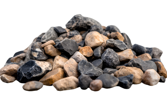 Pile of small pebbles and rocks isolated on a transparent background