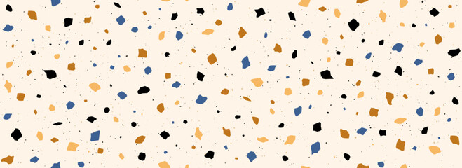 Light beige Terrazzo seamless pattern. Repeating granite stone texture. Color Italian mosaic surface design for paving, floor tile swatch, decoration. Venetian marble background concept. Vector