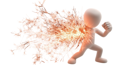 Dynamic figure demonstrates explosive energy. transparent background