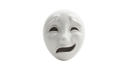 Emotional mask representing joy and sadness. transparent background
