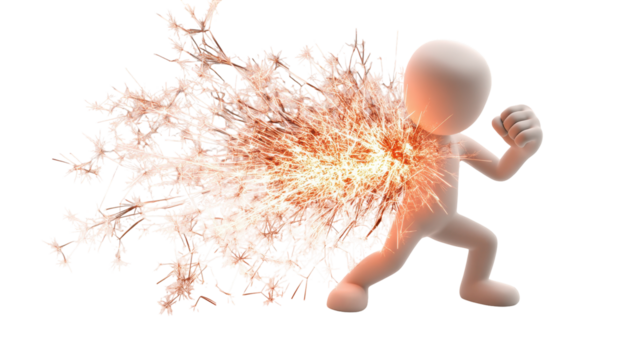 Dynamic figure demonstrates explosive energy. transparent background