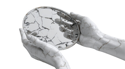 Hands holding a shattered glass petri dish. transparent background