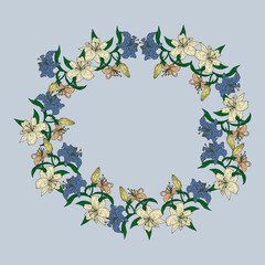 Fototapeta premium Floral wreath design with various flowers.