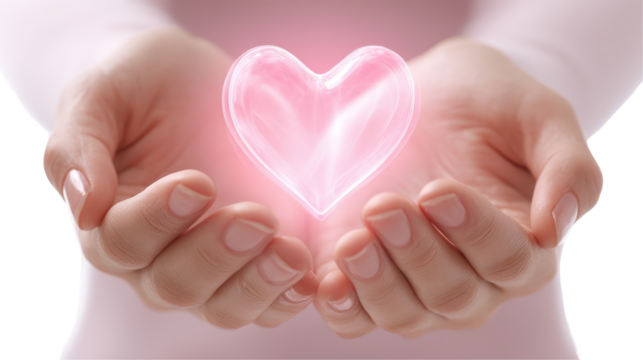 Hands holding a glowing heart symbol of love. transparent background - Powered by Adobe