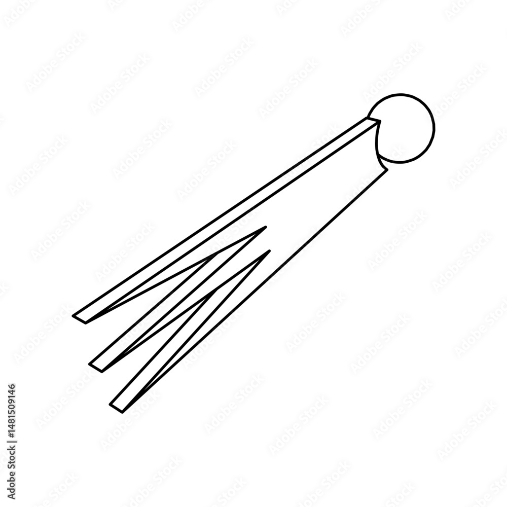Poster the outline of a large comet symbol is made with black lines. 3d view of the object in perspective. 