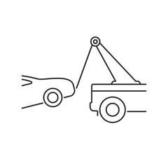 Tow truck, Car towing vector icon set isolated on white. Car evacuation sign.