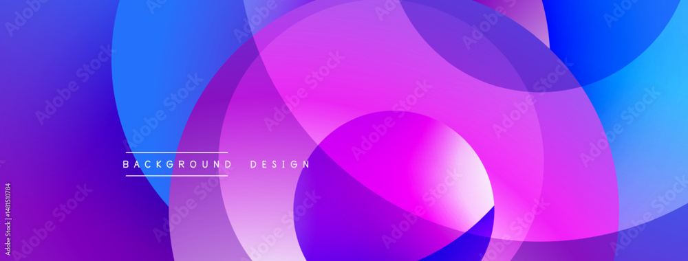 Poster Abstract vibrant layers overlap. Purple, blue hues blend creating dynamic visual effect. Modern design element for backgrounds.