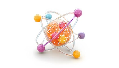 Colorful atomic model illustration against a white background.
