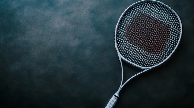 Tennis racket close up on a dark background sport equipment on a textured background serve up success and enhance your project with this dynamic image