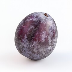 Fototapeta premium Closeup of a Single Ripe Purple Plum on White Background