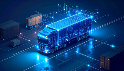 Digital logistics transformation warehouse 3d render urban environment aerial view innovation