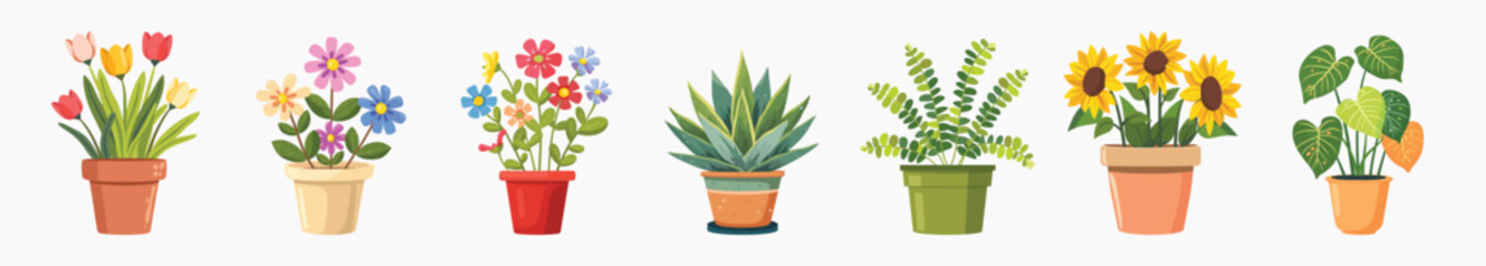 Obraz premium Colorful potted plants illustration element vector set