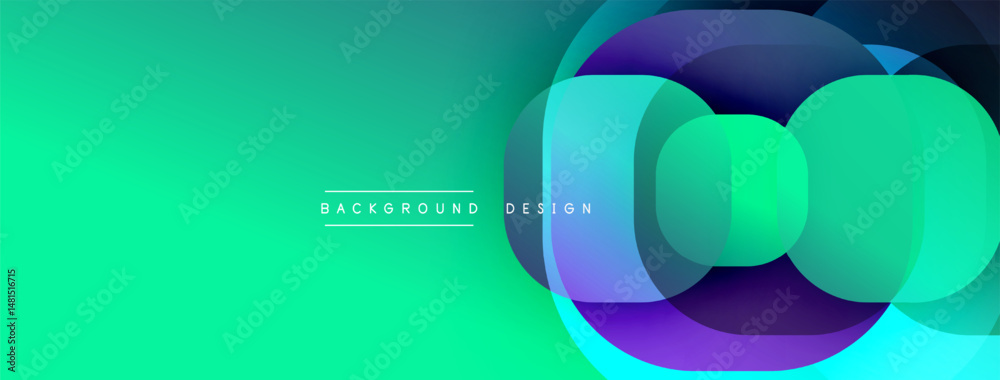 Leinwandbilder Abstract geometric composition. Gradient turquoise background features overlapping purple circles, creating modern visual effect. Minimalist design.