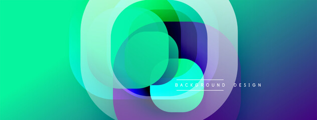 Abstract gradient layers overlap, creating vibrant circular design. Colors transition from teal to purple. Modern aesthetic, suitable background element.