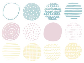 手描きあしらいセット　丸　パステルカラー　パターン