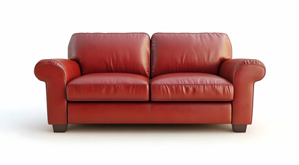 Obraz premium Sofa, a beige leather sofa isolated on a white background with a clipping path, with full depth of field in focus and sharpness.