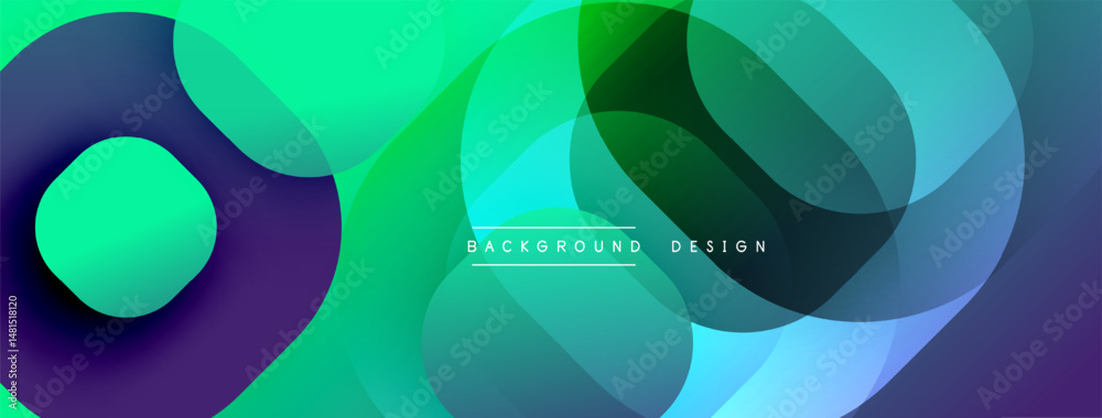 Poster abstract fluid shapes overlap, creating vibrant green, blue, purple gradients. modern design element