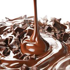 Melted Chocolate Flowing Over Chopped Pieces