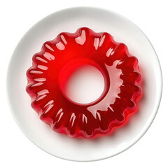 Ring shaped red gelatin dessert on plate on transparent background