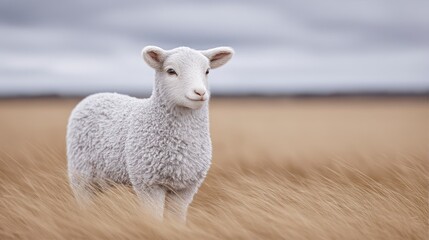 Obraz premium Adorable Lamb in Golden Grass Field Spring Pasture Fluffy Wool Cute Farm Animal