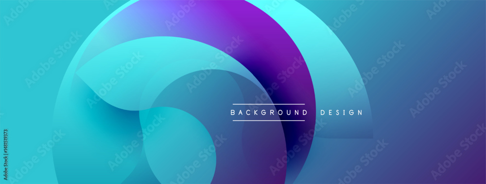 Aufkleber Abstract shapes overlap, creating vibrant blue, purple gradients. Modern design elements suggest technology, innovation. Minimal text present.