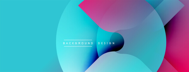 Abstract geometric shapes blend vibrant blues, pinks, purples. Overlapping circles create dynamic visual flow, modern design element.