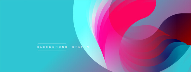 Abstract flowing shapes, vibrant colors, modern design. Gradient background creates dynamic visual effect. Text reads background design.