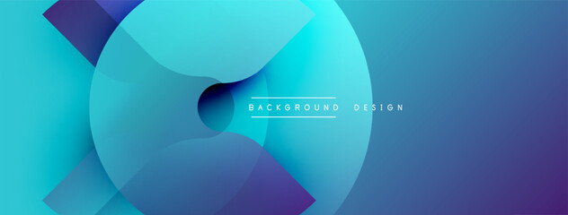 Abstract blue gradients form overlapping circles. Modern design suggests movement, depth, visual harmony. Text reads background design.