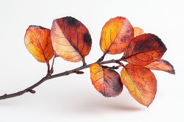Obraz premium Vibrant autumn leaves on branch against minimalist white background