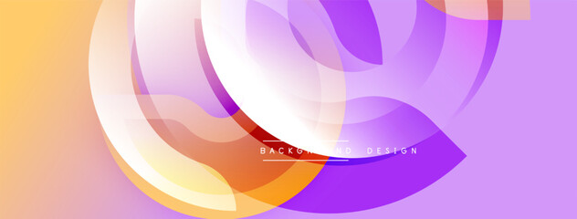 Abstract flowing shapes, vibrant colors blend. Gradient purple, orange hues create dynamic visual effect. Modern design element.