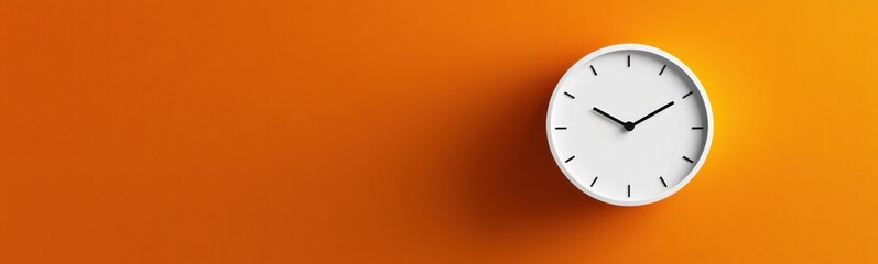 A clean, minimalist white clock with bold black numbers mounted on a wall