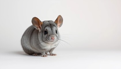 Gray Chinchilla Portrait Against White Background