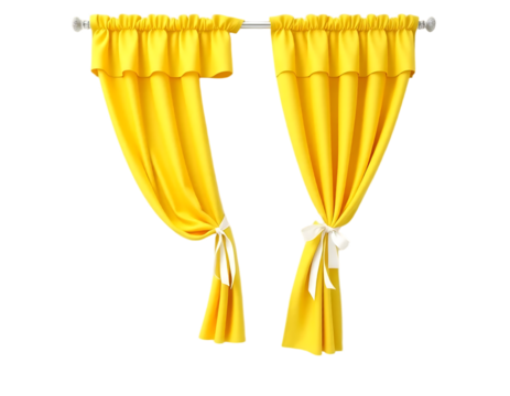 Yellow Curtains with White Bows on a Transparent Background