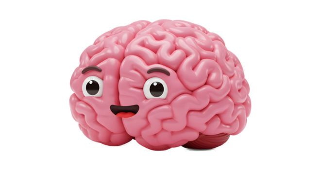 Cute cartoon brain with big eyes and happy expression